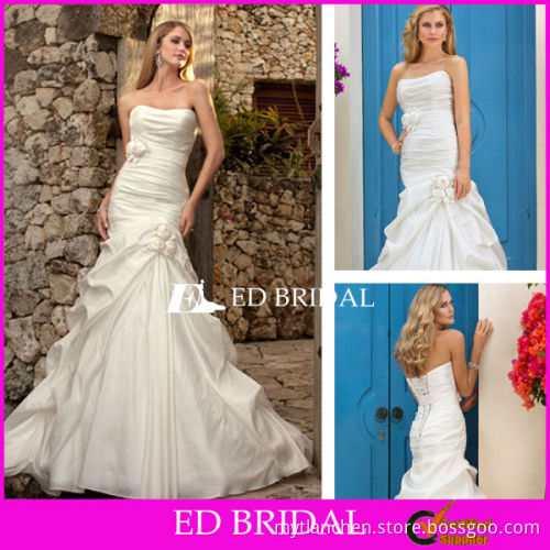 Grecian Style Wedding Dresses Trumpet Mermaid Slight Curve Taffeta Ruched Ruffle Bridal Gowns with Floral Sash